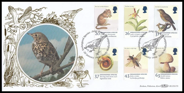 1998 GB Endangered Species Song Thrush Benham BLCS137b FDC Sandy Beds SHS