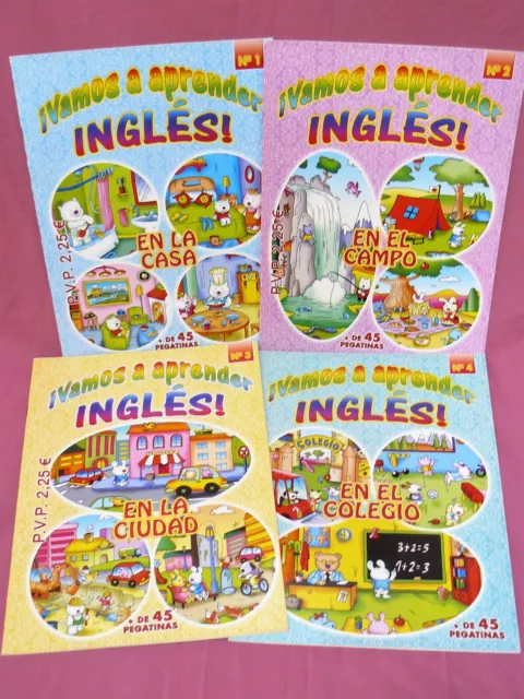 Colección 4 Cuadernos Pegatinas ¡Vamos A Aprender Inglés! - 45 Pegatinas - Nuevo