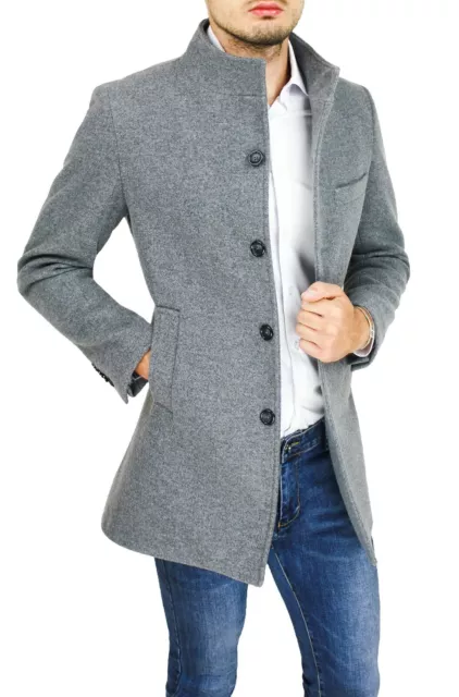 Cappotto soprabito uomo Diamond invernale grigio slim fit elegante collo coreano