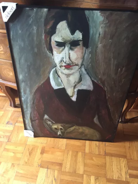 Frau mit Hund von Chaim Soutine.Strukturierter Kunstdruck auf Karton.