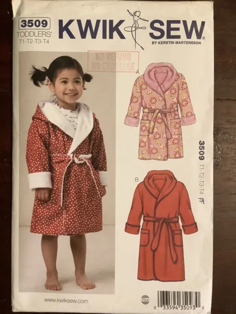 New KWIK SEW Child Toddler Unisex Robe Dressing Gown  Pattern 3509  Size 1-4