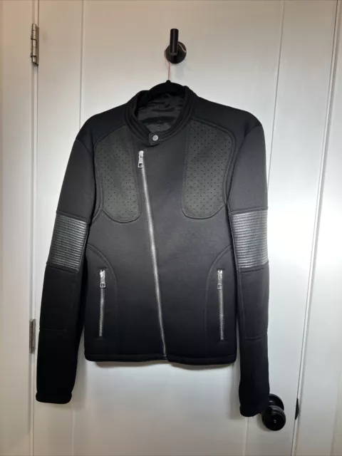 Neil Barrett Men's Neoprene Black Moto Zip Designer Jacket 2