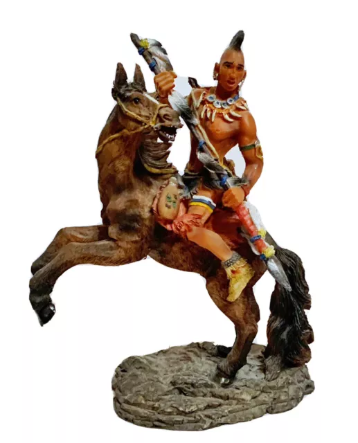 NATIVE AMERICAN Warrior on Horse Figurine Western Art Statue