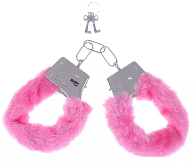 Pink Fluffy Furry Handcuffs Fancy Dress Hen Stag Night Girls Party Role Play Toy