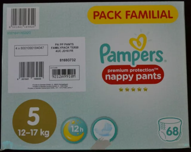 66 Couches Culottes Pampers Premium Protection Nappy Pants Taille 5 (12-17 Kg)