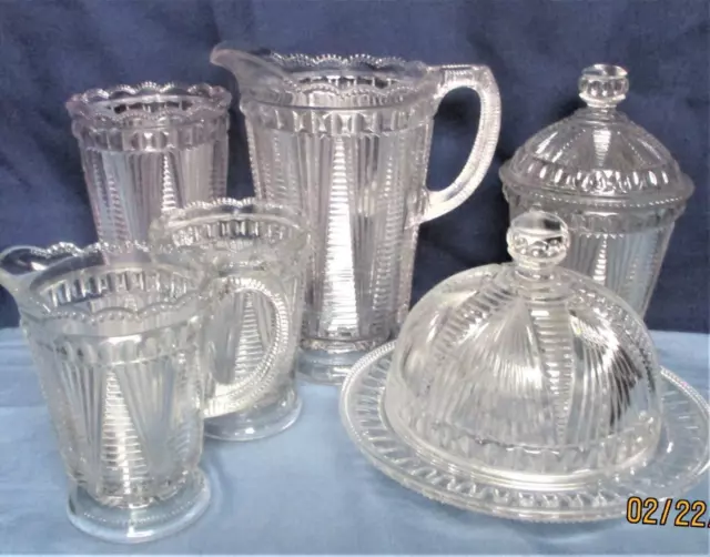 eapg ADONIS PATTERN GLASS  Antique Victorian McKee  AKA Pleat & Tuck TABLE SET