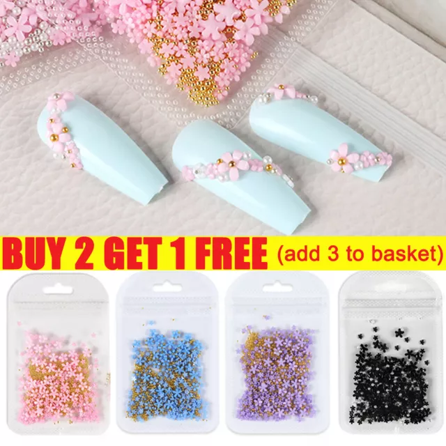 200PCS Acryl Kristall 3D Blumen Perle Nagelkunst Dekoration Süß Mixed Manicure ☀