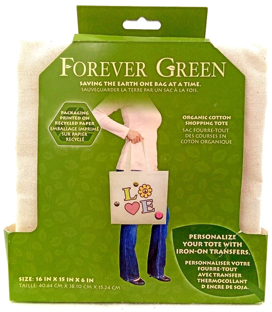 Bolso de Compras Forever Green Algodón Orgánico Manijas Artesanales Hierro sobre Pintura Embellecer