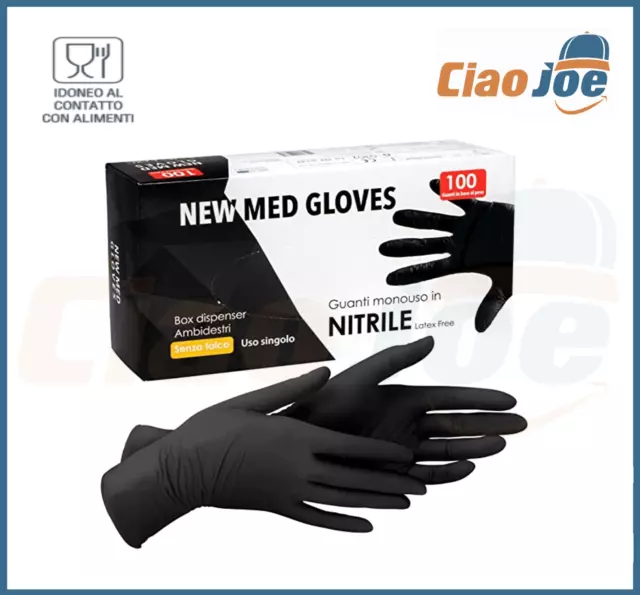 100 Guantes En Nitrilo Disponible Negros S M L XL Sin Látex No Talco No Polvo