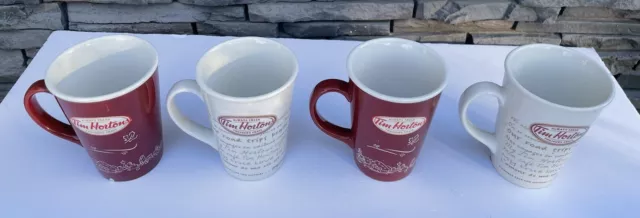 Tim Hortons Limited Edition 4 Coffee Mug Cups 2 No 010 2 Red & 2 No 009 White