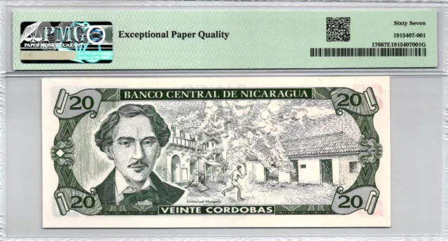 02 Nicaragua P176 20 Cordobas 1990 PMG 67 UNC 2