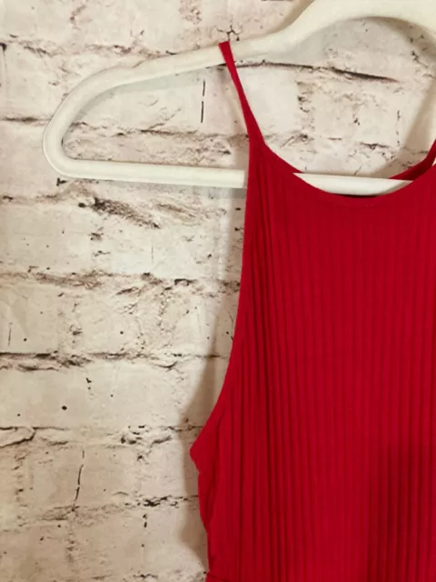 Soprano Maxi Dress Womens Medium Red Cutout Ribbed Side Slit Midi Stretch Halter 2