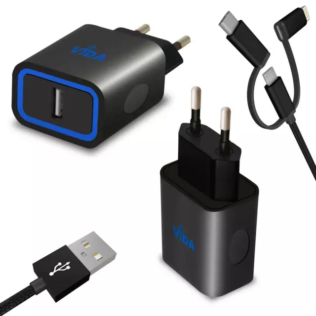 Universel Slim Prise Mural USB Chargeur Rapide 5V 2.4A 12W Avec Câble de Charge