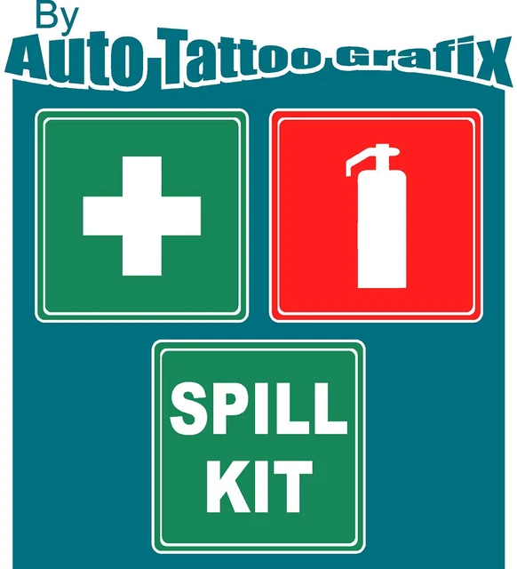 FIRST AID FIRE Extinguisher Spill Kit Decal Sticker X3 Commercial Oh&S