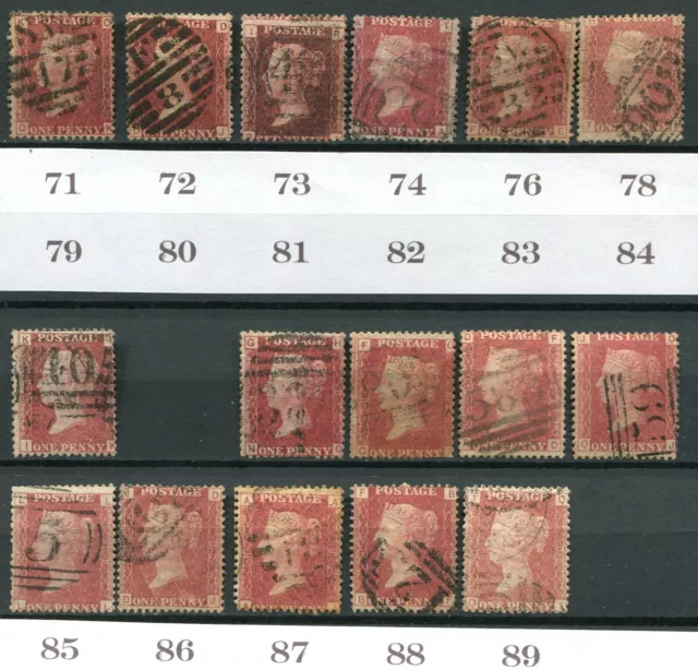 (702) 16 VERY GOOD USED SG43 QV 1d ROSE RED PLATES 71 - 89