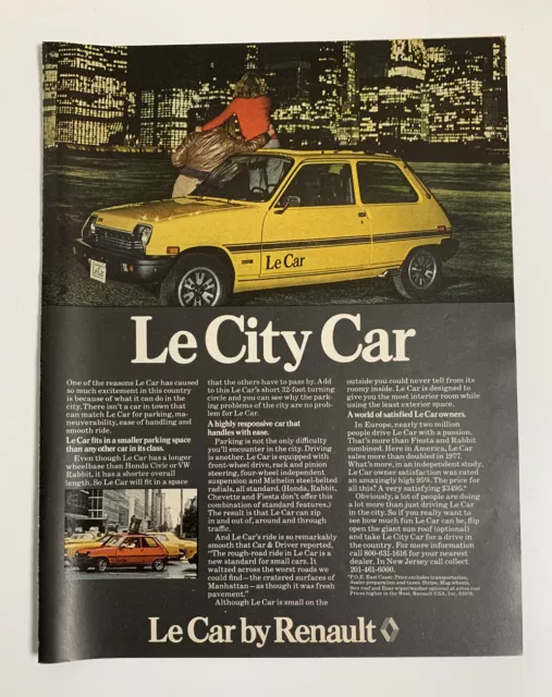 1978 Renault LeCar Print Ad Advertisement Le City Car Original Vintage