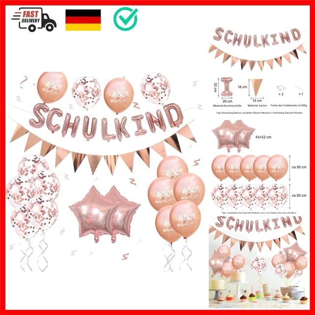 Einschulung Deko Set Unisex - Luftballon Girlande, Banner & Caketopper In Grün-Gold