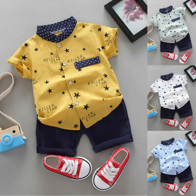 Toddler Kids Baby Boy Star Letter Shirt Top + Shorts Outfits Clothes Set Suit