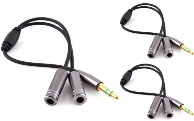 3x Cable Splitter 3.5mm Estereo Separador de Auriculares Macho a 2 Hembras 4046