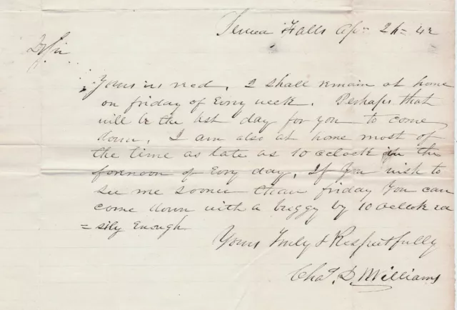 RARE Letter 1842 Homeopathic Dr Charles Williams Seneca Falls NY to Sen. Folger 2