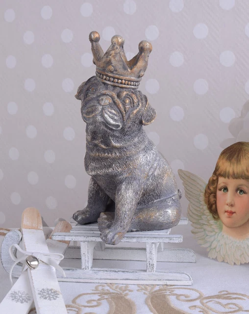 Sculpture Chien Carlin En Argent – Support à Livres Moderne – Neuf Dans Sa Boîte, Déco Chouette !