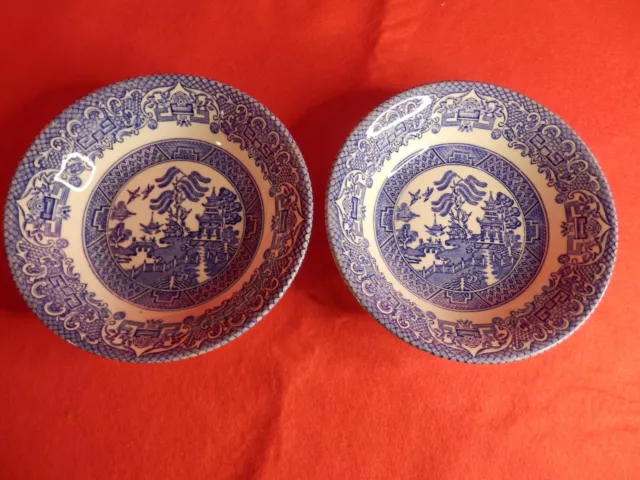 Pair of ceramic bowls in Blue Willow vintage retro design by English Ironstone