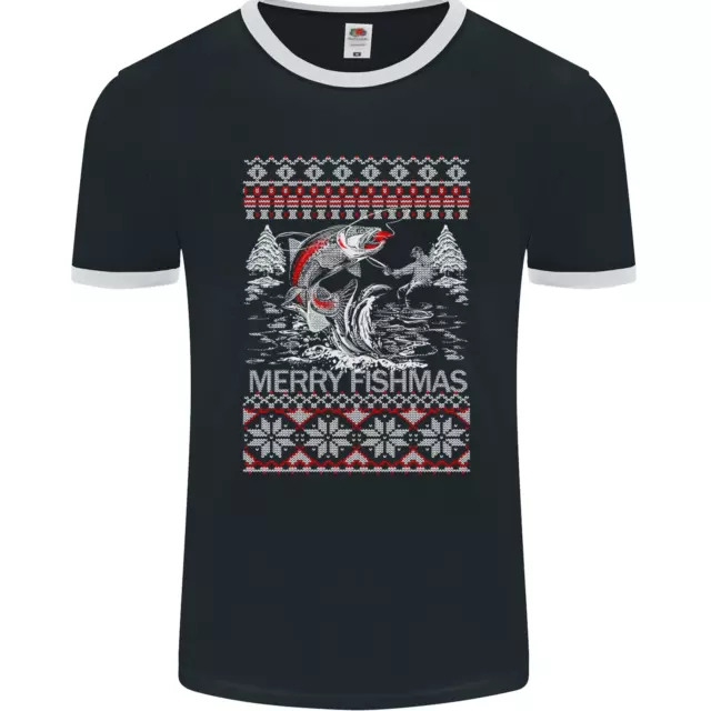 Maglietta da uomo Fishing Merry Fishmas Funny Fisherman Natale fotoL