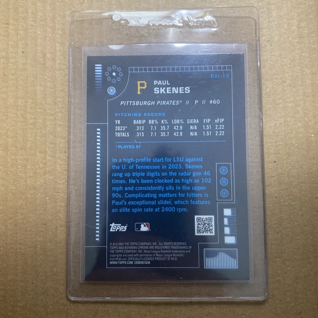 2024 BOWMAN CHROME Paul Skenes réfracteur AI ROOKIE BAI15 RC Pirates