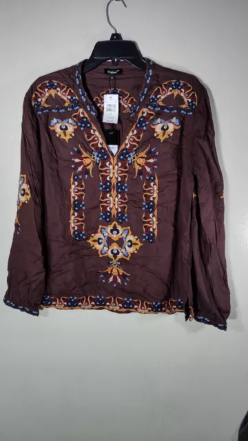 Tolani Alyssa Embroidered Cocoa Top Blouse Size Small 3