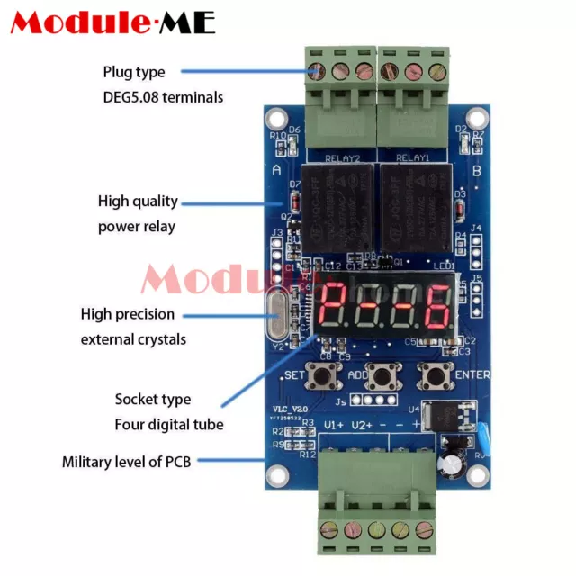 VLC3.0 12V Dual Programmable Relay Control Board Delay Timer Clock Switch Module