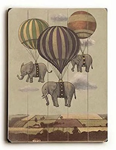 ArteHouse - 12" x 16" Plank Wood Sign - Flight Of The Elephants