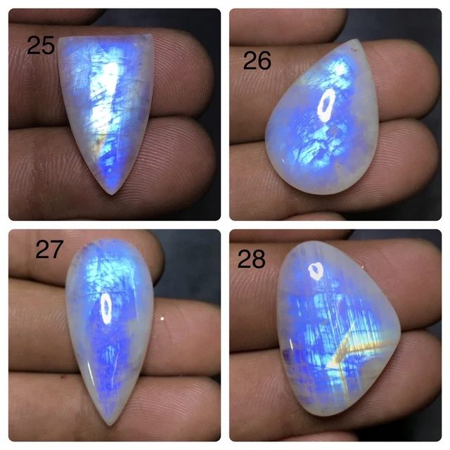 Supreme ! Natural Rainbow Moonstone Fire Cabochon  Loose Top Gemstone  AAA+ 7