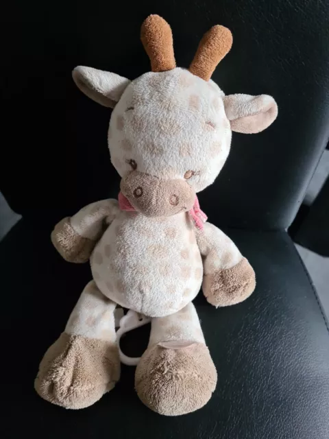 Doudou Peluche Girafe Charlotte Blanc Marron Nattou Musicale Echarpe Rose Tbe