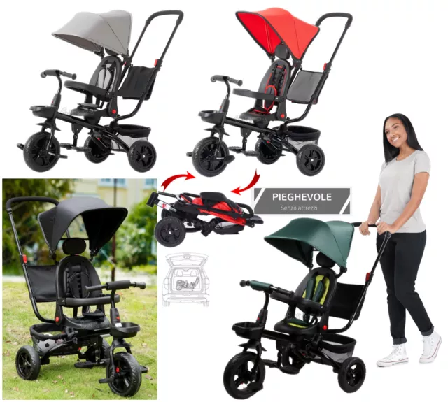 TRICICLO PASSEGGINO RICHIUDIBILE PER BAMBINI TRIKE MODULARE con maniglione remov