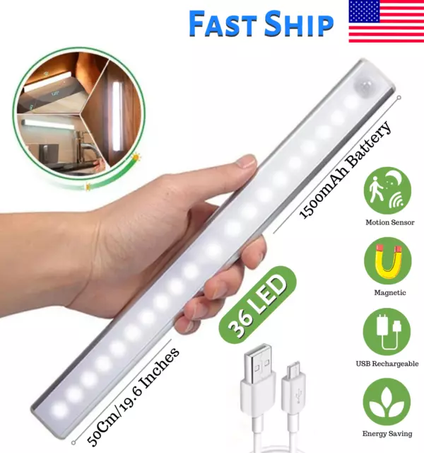 New Wireless LED Motion Sensor Light Strip Cabinet Lamp Closet USB Rechargeable