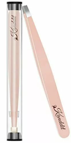 Pink Professional Beauty Eyebrow Tweezers Slanted Tip - With Case 2