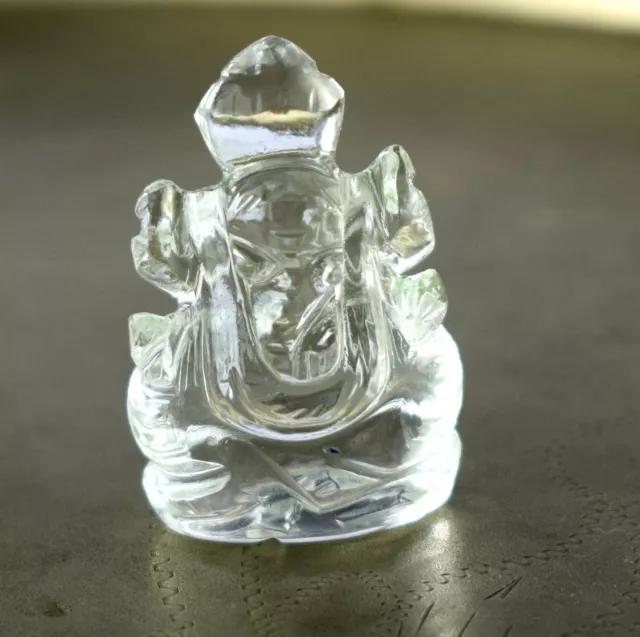 Natural Lord Ganesha Auspicious Figurine White Crystal (Sphatik) Gemstone 2