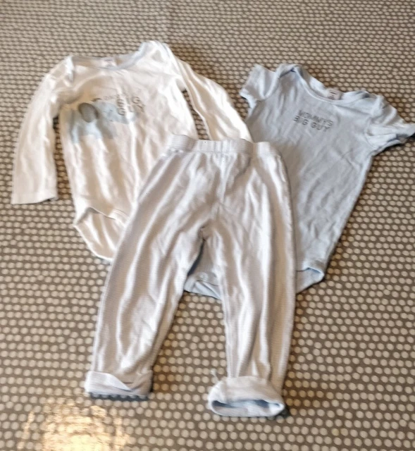 Carters 3 Piece Baby Boys Blue Elephant Set Twin Bodysuit and Pants 18 Months