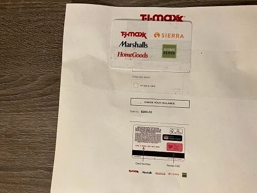 TJ Maxx Marshalls HomeGoods Sierra $200 Gift Card New for Use in All Four Stores