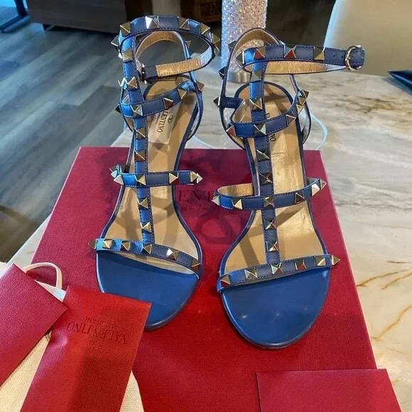 NIB Valentino Garavani Blue Gladiator sandals sz 38/8 $1045