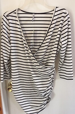 Planet Motherhood Large Black White Striped Shirt Maternity Shirt Gathered Sides