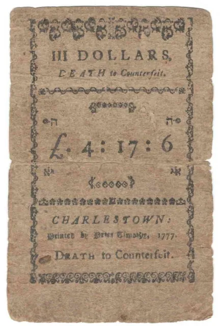 December 23, 1776 South Carolina $3 SC-137