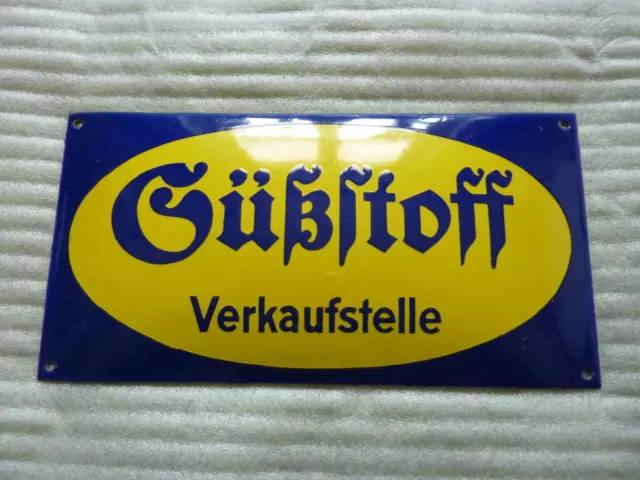 Altes original Emailschild Süßstoff Verkaufsstelle enamel sign Rarität