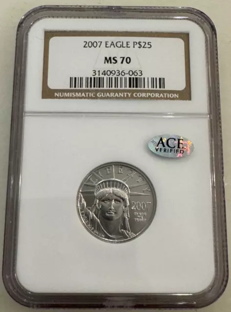 2007 $25 PLATINUM EAGLE STATUE OF LIBERTY NGC MS70 1/4 Ounce