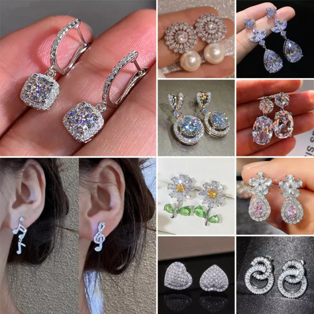 Luxury 925 Silver Gold Plated Cubic Zirconia Earrings Drop Women Wedding Gifts