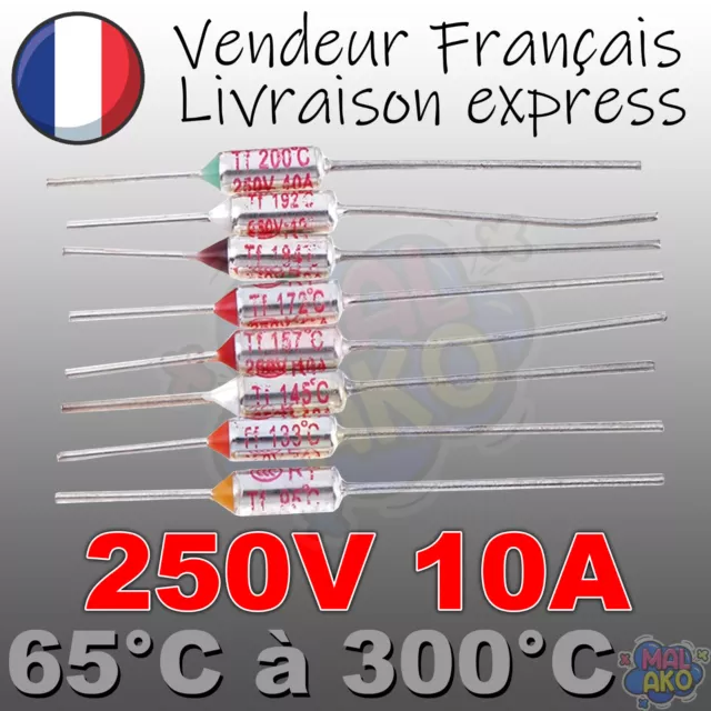 2 FUSIBLES THERMIQUES 65° à 300° TF RY 250V 10A THERMOFUSIBLE THERMOSTAT FUSE