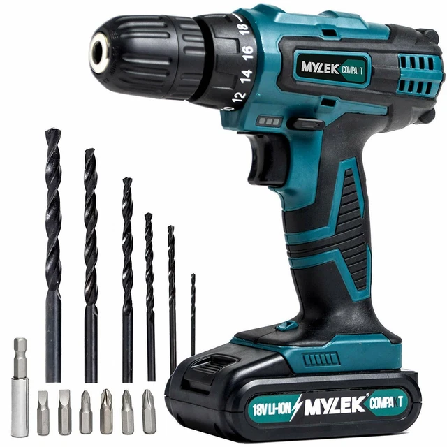 MYLEK CORDLESS DRILL 18V Driver Screwdriver DIY Kit Set Combi Lithium