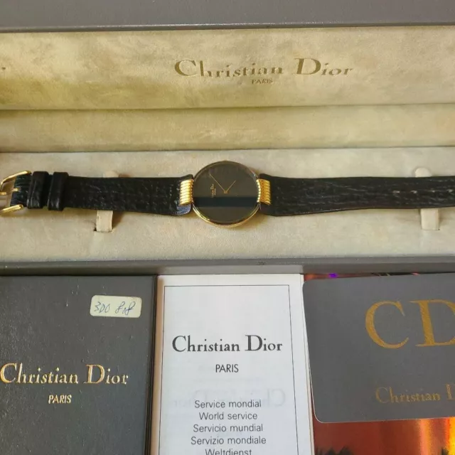 Christian Dior Baguilla Black Moon Wristwatch Leather Band Quartz France
