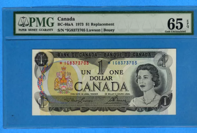 $1 1973 Bank of Canada Note *IG Replacement BC-46aA - PMG UNC-65 EPQ