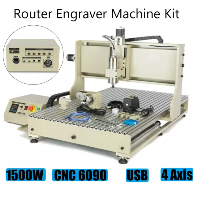 USB 4 Axis CNC 6090 Router Mill Engraving Machine Carving Cutting Machine 1500W